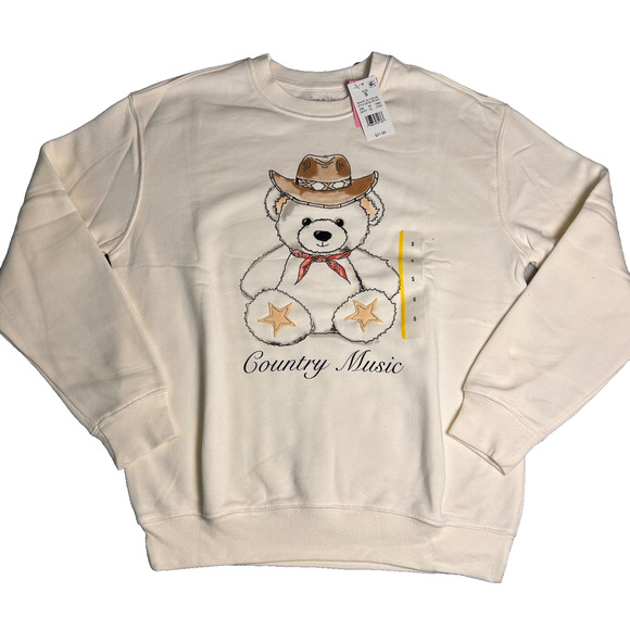 NWT Zoe + Liv Crew Neck Sweater Womens S Country Music Bear Applique Soft Cozy - Picture 2 of 6